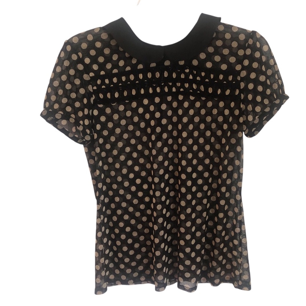 KENAR MaryJane 60s Polka Dot Sheer Black Top medium